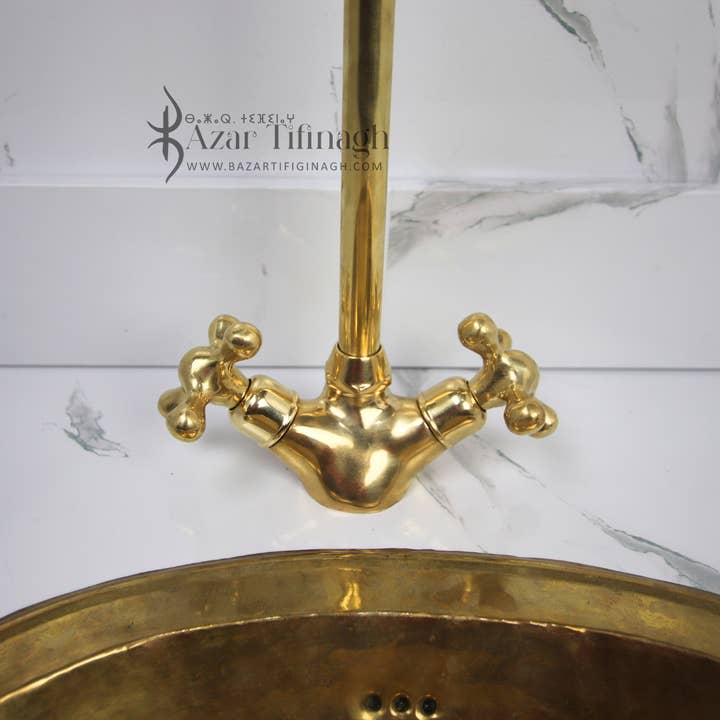 bazarifinagh - Wholesale Sculpture - Unlacquered brass bathroom faucet made by Moroccan artisan1