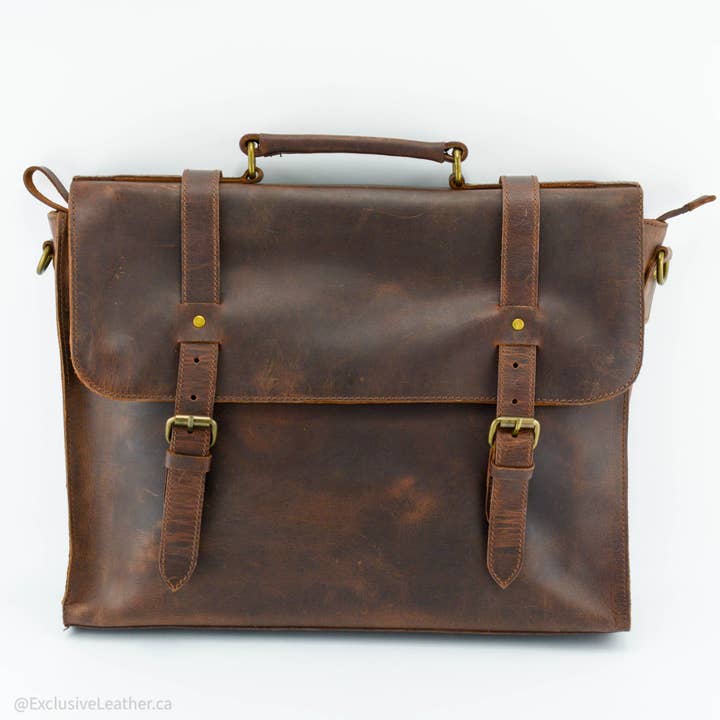 Mens Leather Laptop Bag - Dark Brown for wholesale by Exclusive Art Inc