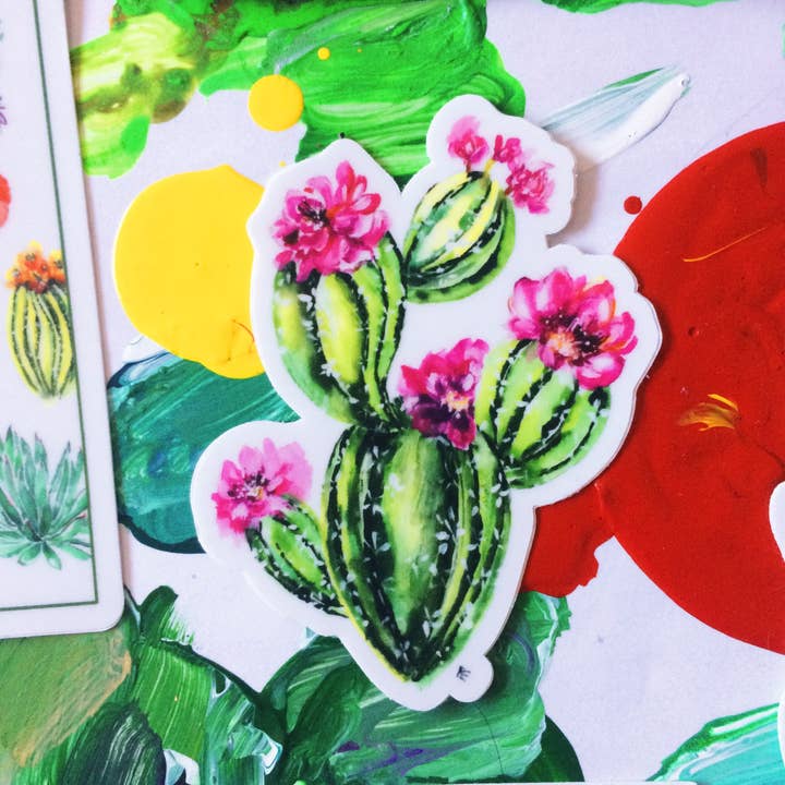 Cactus Prickly Pear Pink Vinyl Sticker for wholesale by Pink Puddle Studio
