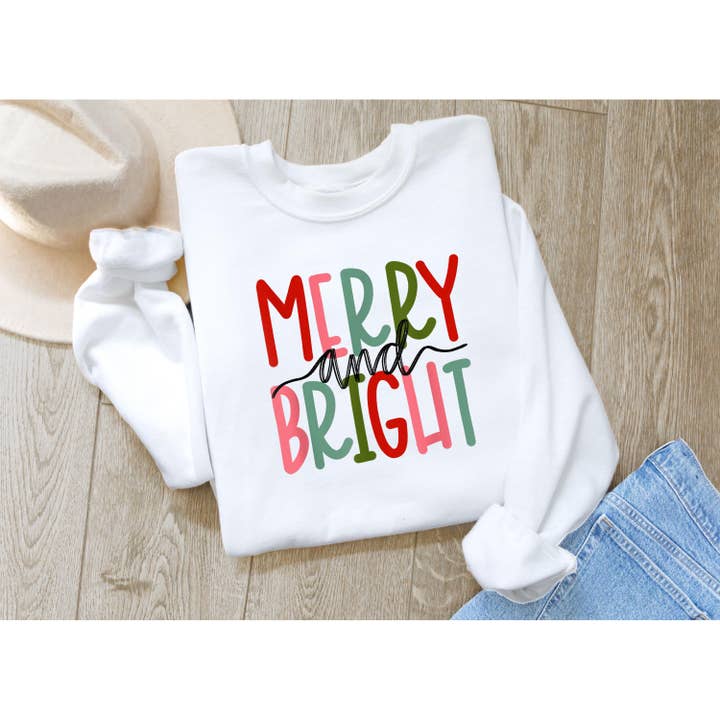 Up2ournecksinfabric - Wholesale Graphic Sweatshirt - Women's - Merry and Bright Sweatshirt, Merry Family Sweatshirts, Family Christmas Pjs, Mommy and Me Christmas, Matching Christmas Sweatshirts3
