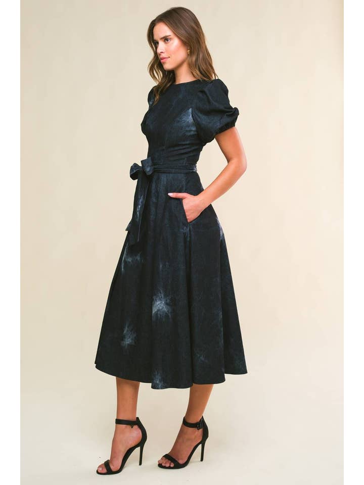 BLACK DENIM A printed twill midi dress - ID21444 for wholesale on Faire