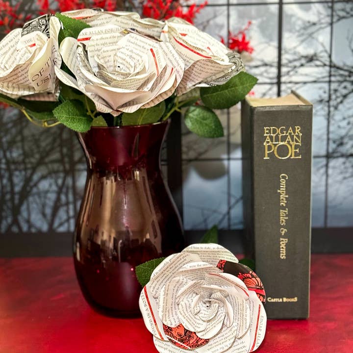 Literary Blooms - Wholesale Artificial Flowers - Edgar Allan Poe Paper Rose – Medium (5")3
