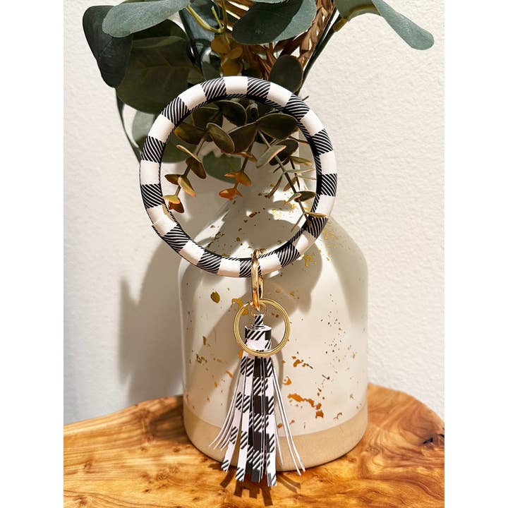Checker PU Leather Wristlet Bangle Key Chain for wholesale by Love and Repeat