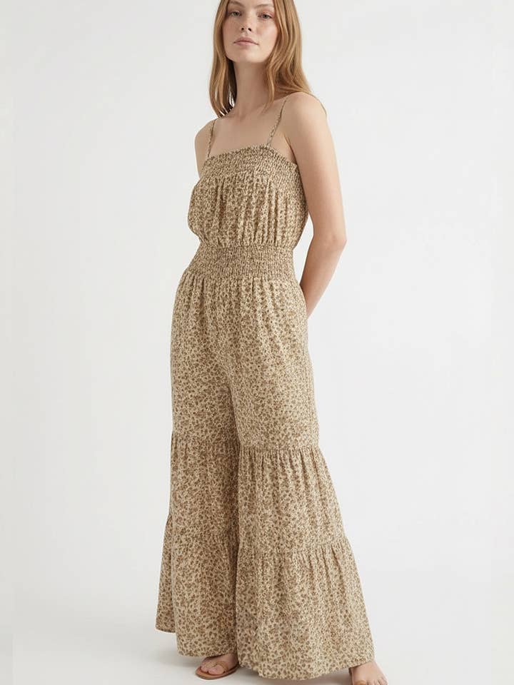 PLUS SMOCKED BUST STRAP TIERED PANTS OVERALL for wholesale by Kori America