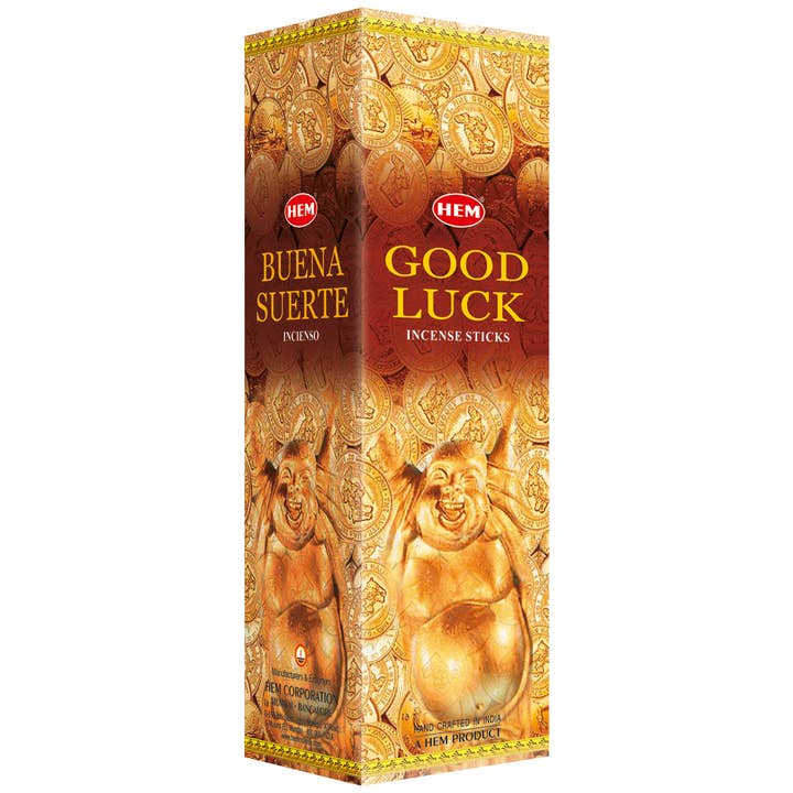 HEM Good Luck IncenseSticks–SquarePack(25 Packs × 8 Sticks) for wholesale by Garland of Letters Bookstore