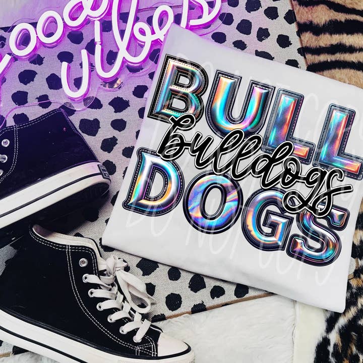 Bulldogs Faux Holographic DTF Transfer | Trendy School Spirit DTF Transfer | Ready to Press | High Quality DTF Transfers | Fast Shipping for wholesale by Red Dirt Transfers
