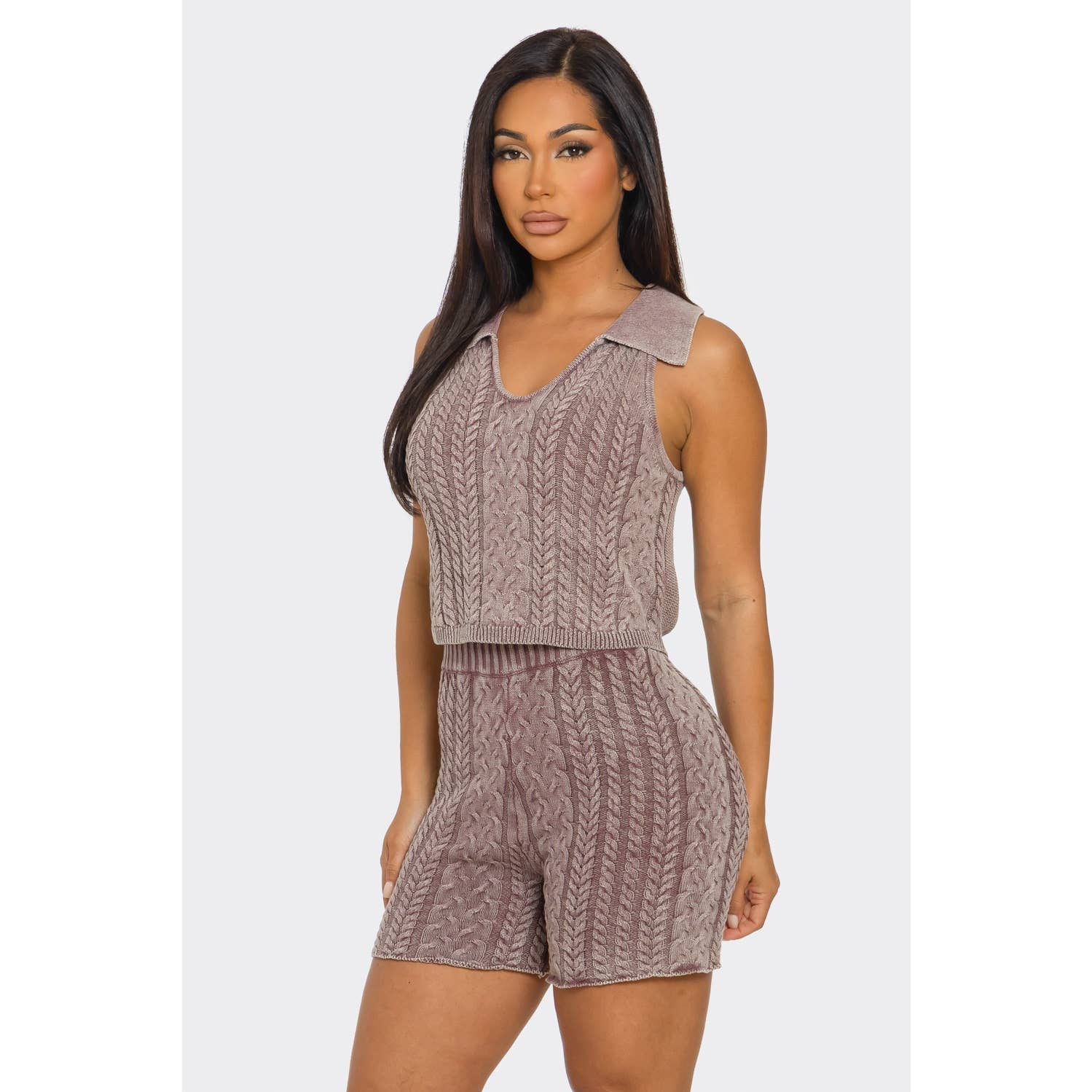 HiteJeans – Großhandel Set aus Oberteil und Shorts (NICHT Loungewear) – Damen – GROBSTRICK ÄRMELLOSES OBERTEIL MIT SHORTS-SET8