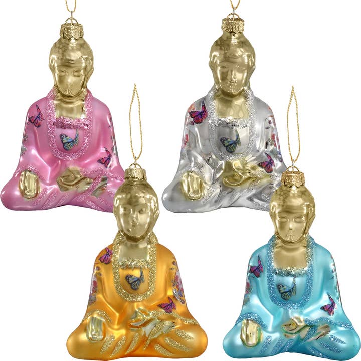 World Buyers - Wholesale Ornament Set - Buddha with Butterfly Glass Ornaments Asst 1dz - MTC106