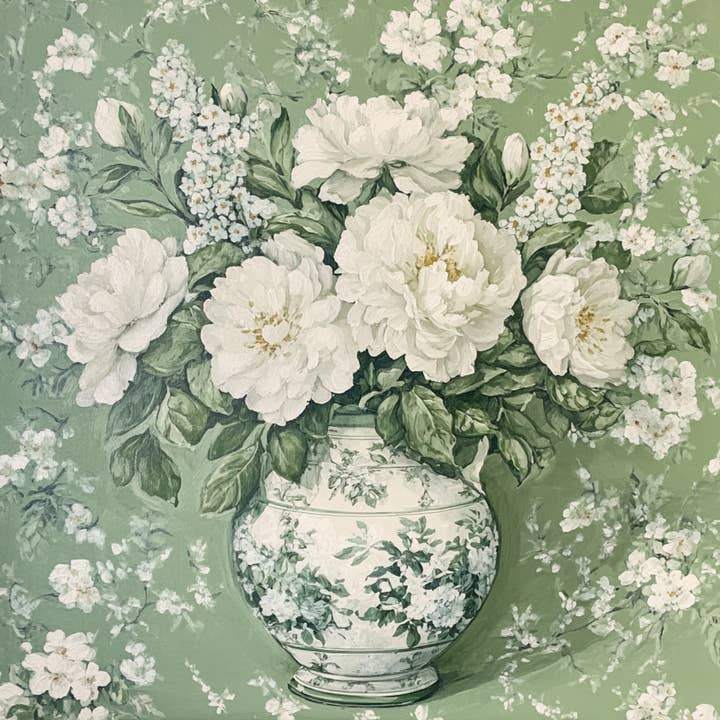 10" x 10" Vintage Sage Green Chinoiserie Vase Sign TTE-230 for wholesale by Trendy tree