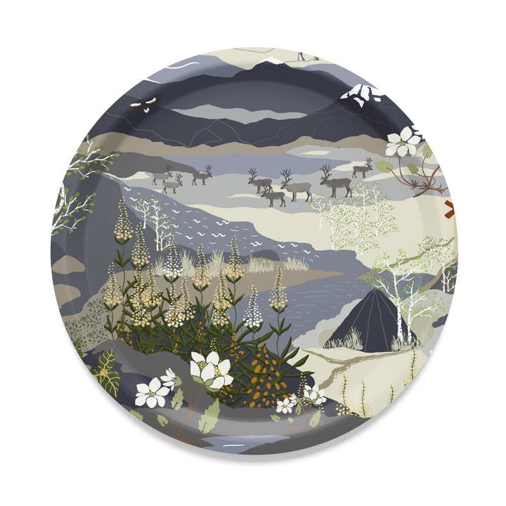 Mountain Hiking Blue Round Tray for wholesale by Arvidssons Textil