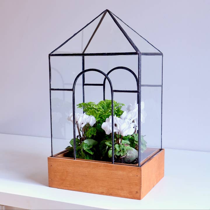 Temple Stained Glass Terrarium for wholesale by Leadhead Glass