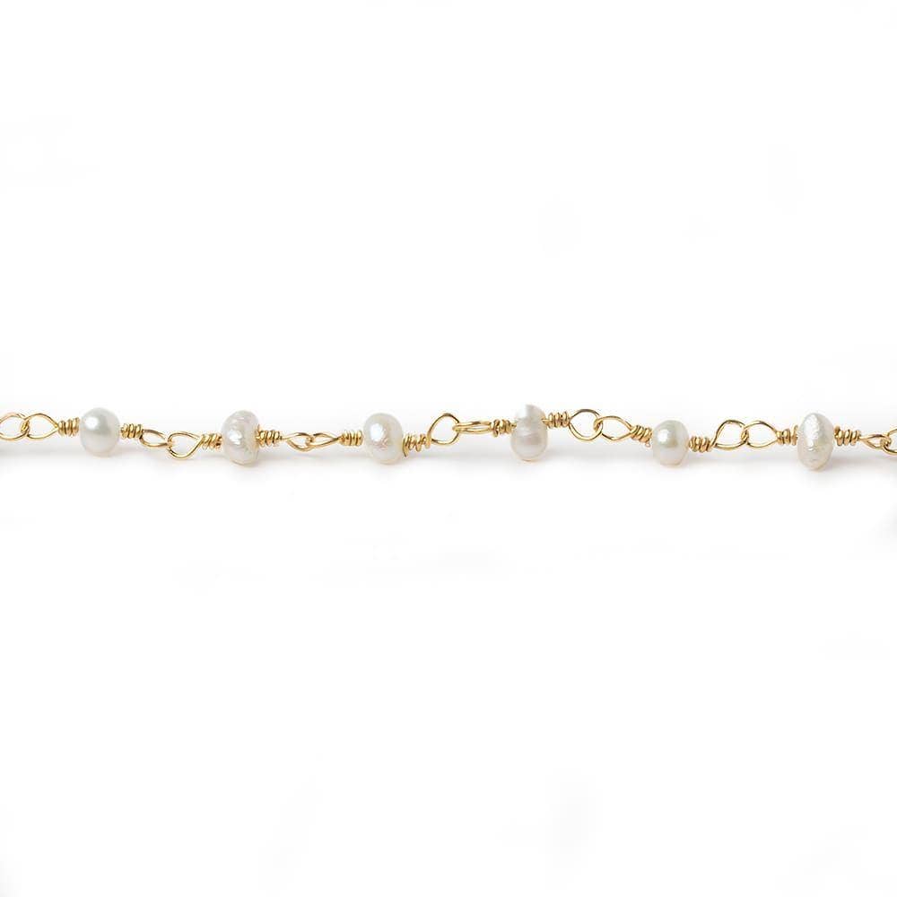 Beads of Cambay - Wholesale Beads - 3x2mm Off White Baroque Pearl Gold plated Chain1