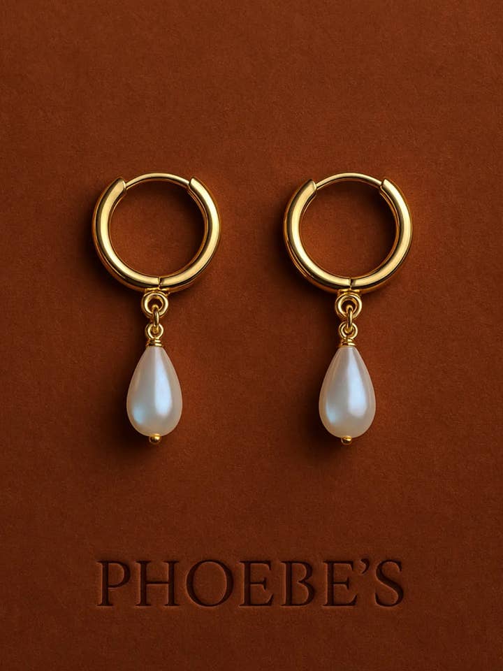 Boucles d'oreilles minimalistes en forme de larme avec perle plaquées or 18K pour la vente par PHOEBE´S