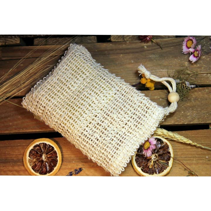 Seifensäckchen mit weißer Holzkugel für den Großhandel von Landseife