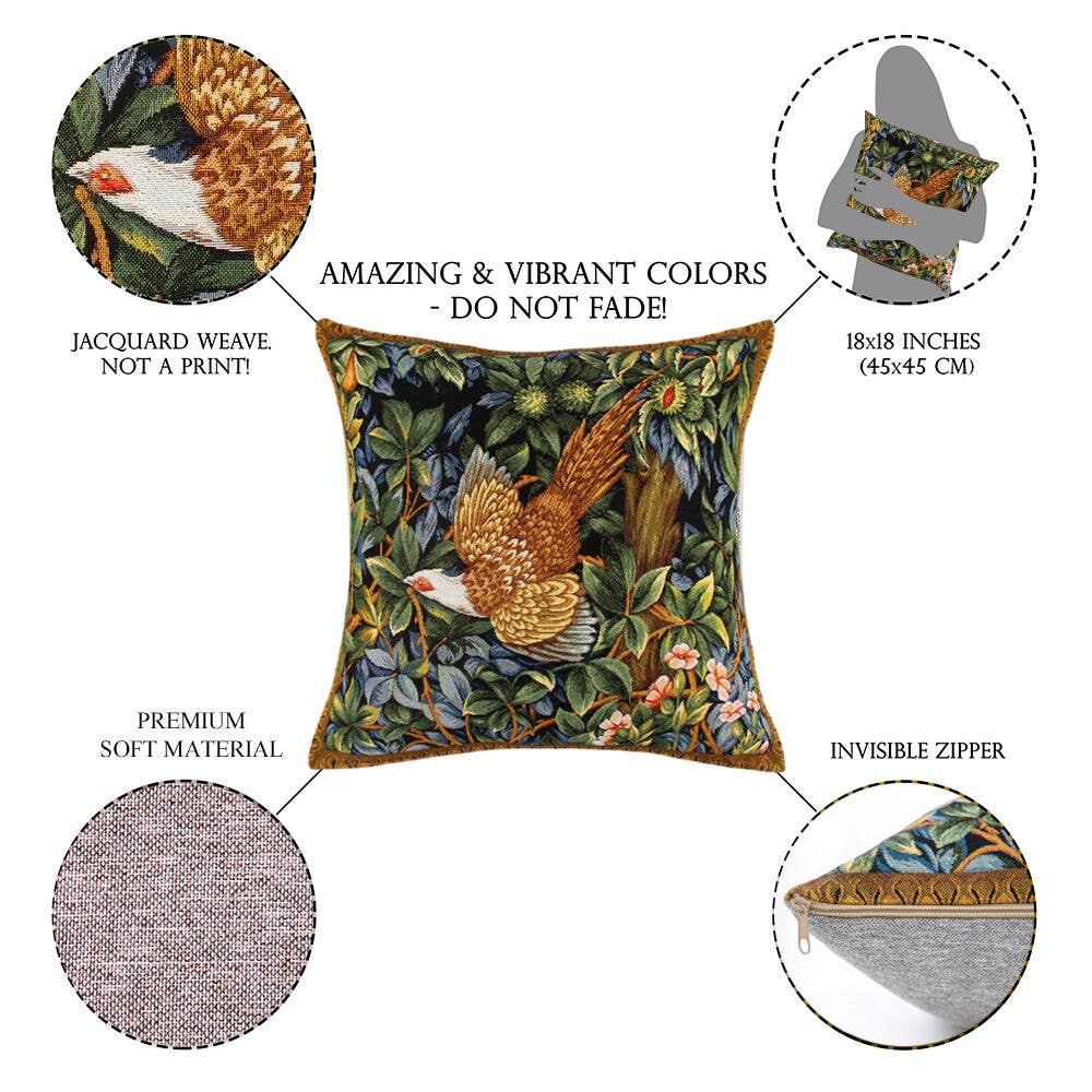 STP - Wholesale Throw/Decorative Pillow - Greenery / Partridge Bird. William Morris Tapestry Pillow4