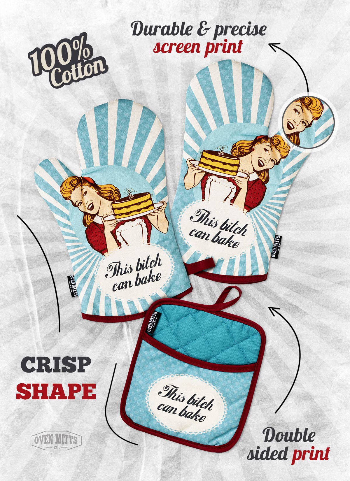 Zapps Clothing - Wholesale Oven Mitt/Pot Holder - This Babe Can Bake Oven Mitts And Potholder Set5