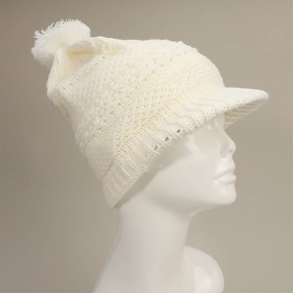 Sensibling Corp. - Wholesale Beanie - Women's - Pom Pom Slouchy Knit Visor Winter Hat6