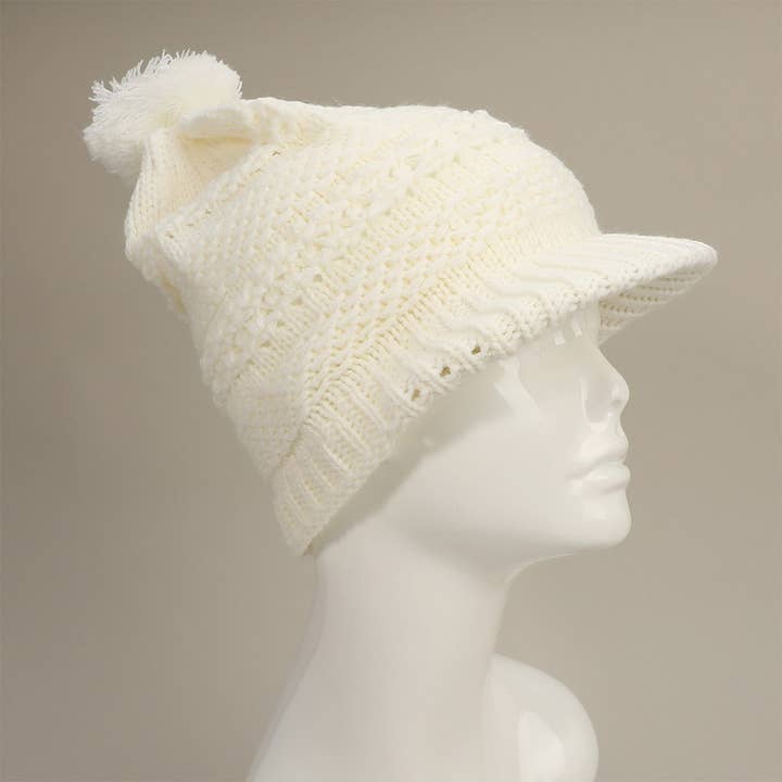 Sensibling Corp. - Wholesale Beanie - Women's - Pom Pom Slouchy Knit Visor Winter Hat6
