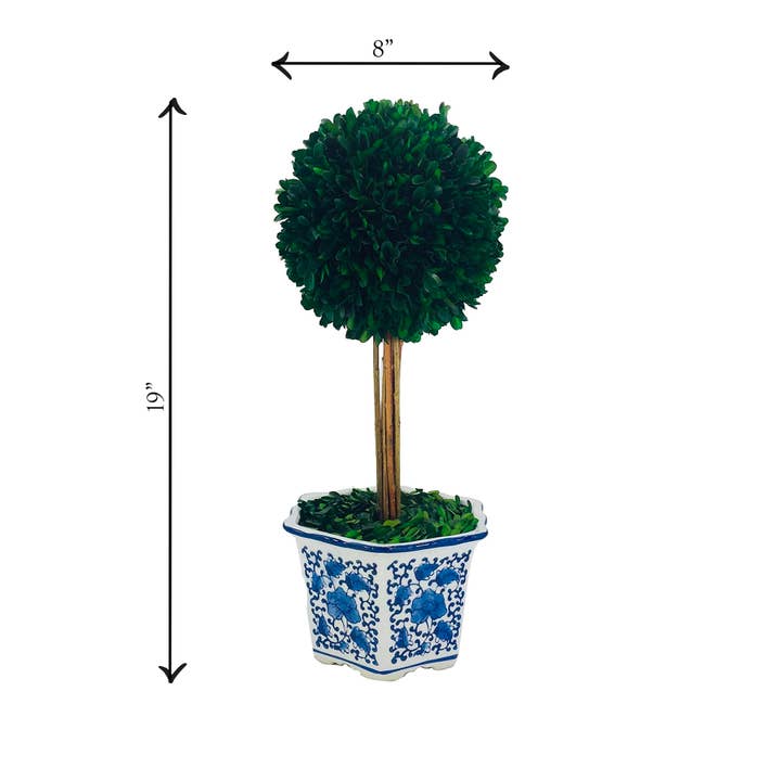 Galt International Company - Wholesale Artificial plant - Boxwood Ball Topiary Tree in Blue & White Ceramic Pot Decor7