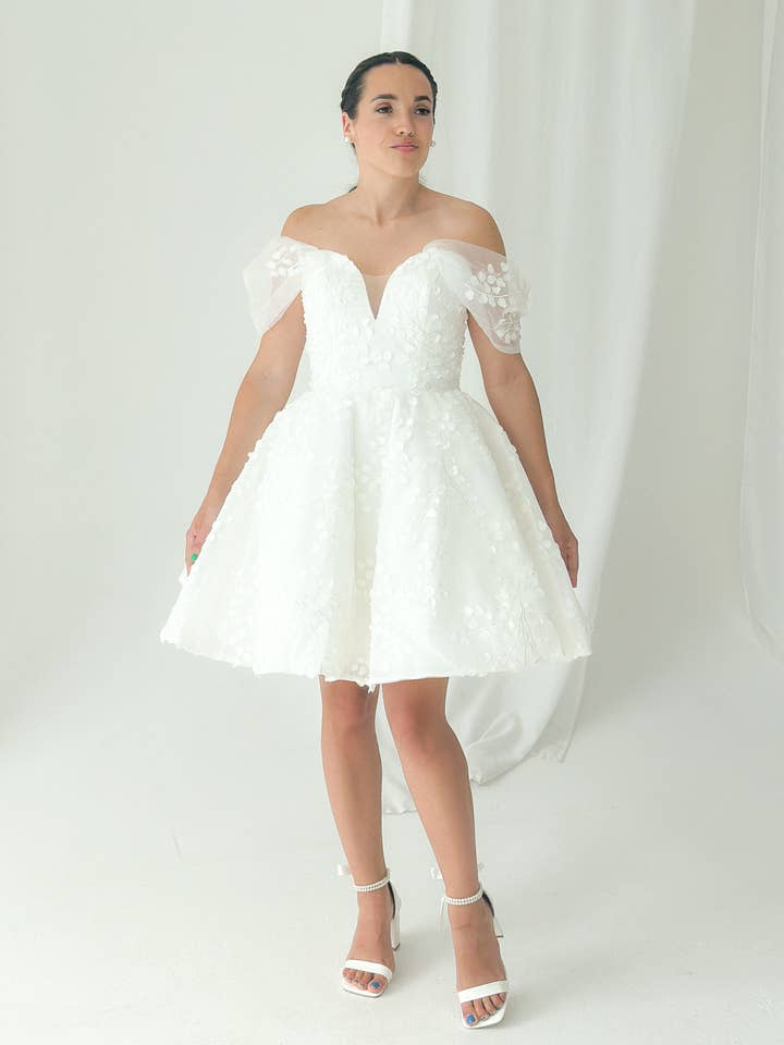 Floral Off-Shoulder Short Bridal Dress for wholesale by MB Blissful Gown