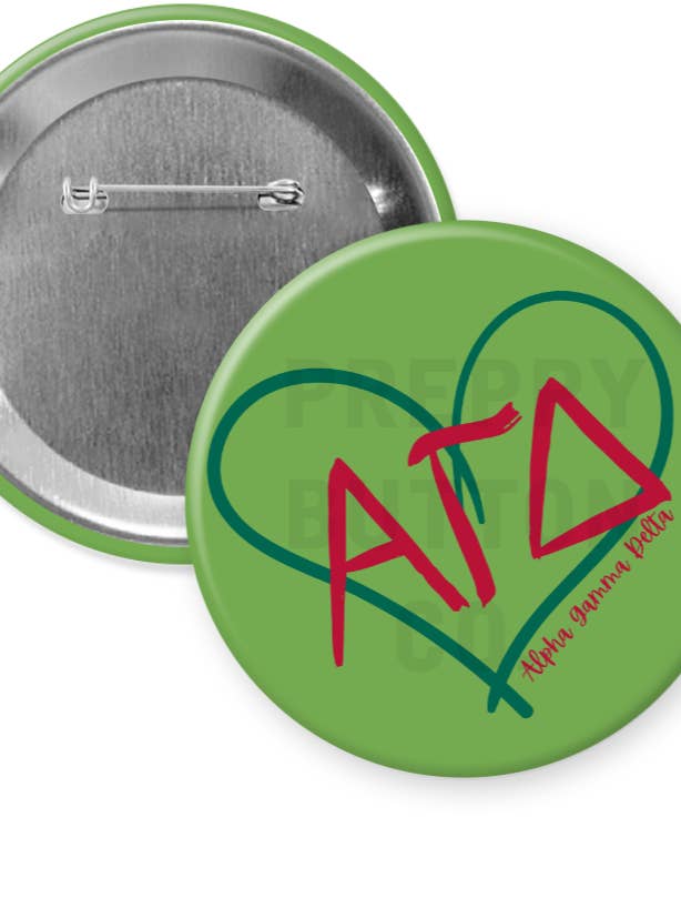 Alpha Gamma Delta Heart Sorority Button for wholesale by Preppy Button Co. LLC.