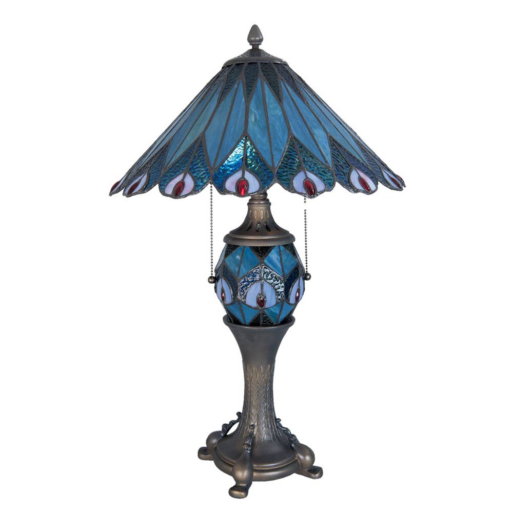 Clayre & Eef - Wholesale Accent/Desk Lamp - 5LL-5829 Table Lamp Tiffany Ø 40x65 cm Blue Red Glass Desk1