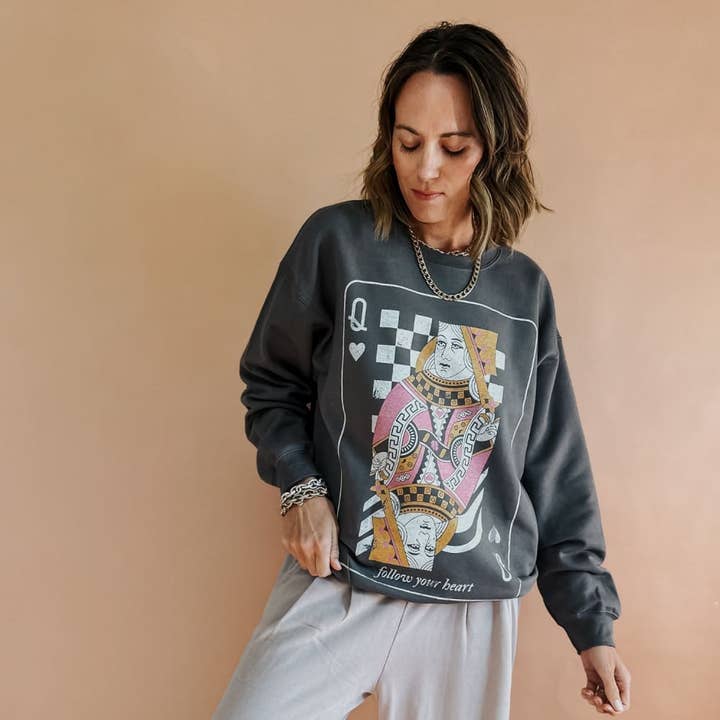 Charcoal Queen of Hearts Sweatshirt for wholesale on Faire1
