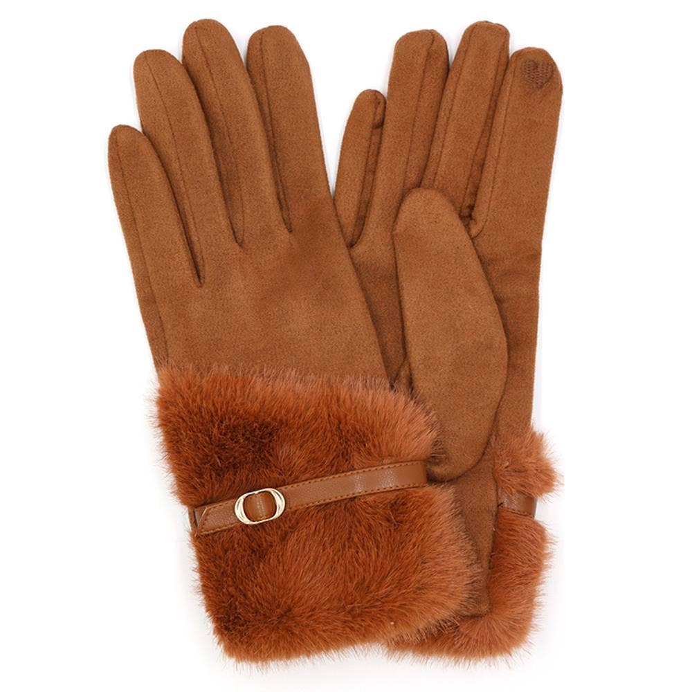 anbfashion - Wholesale Gloves - Women's - FAUX FUR STRAP CUFF SMART TOUCH GLOVES MG-00884