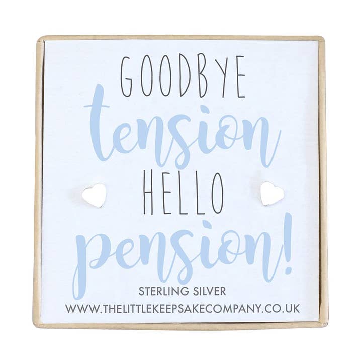Boucles d'oreilles à guillemets en argent sterling - Goodbye Tension, Hello Pension ! pour la vente par The Little Keepsake Company