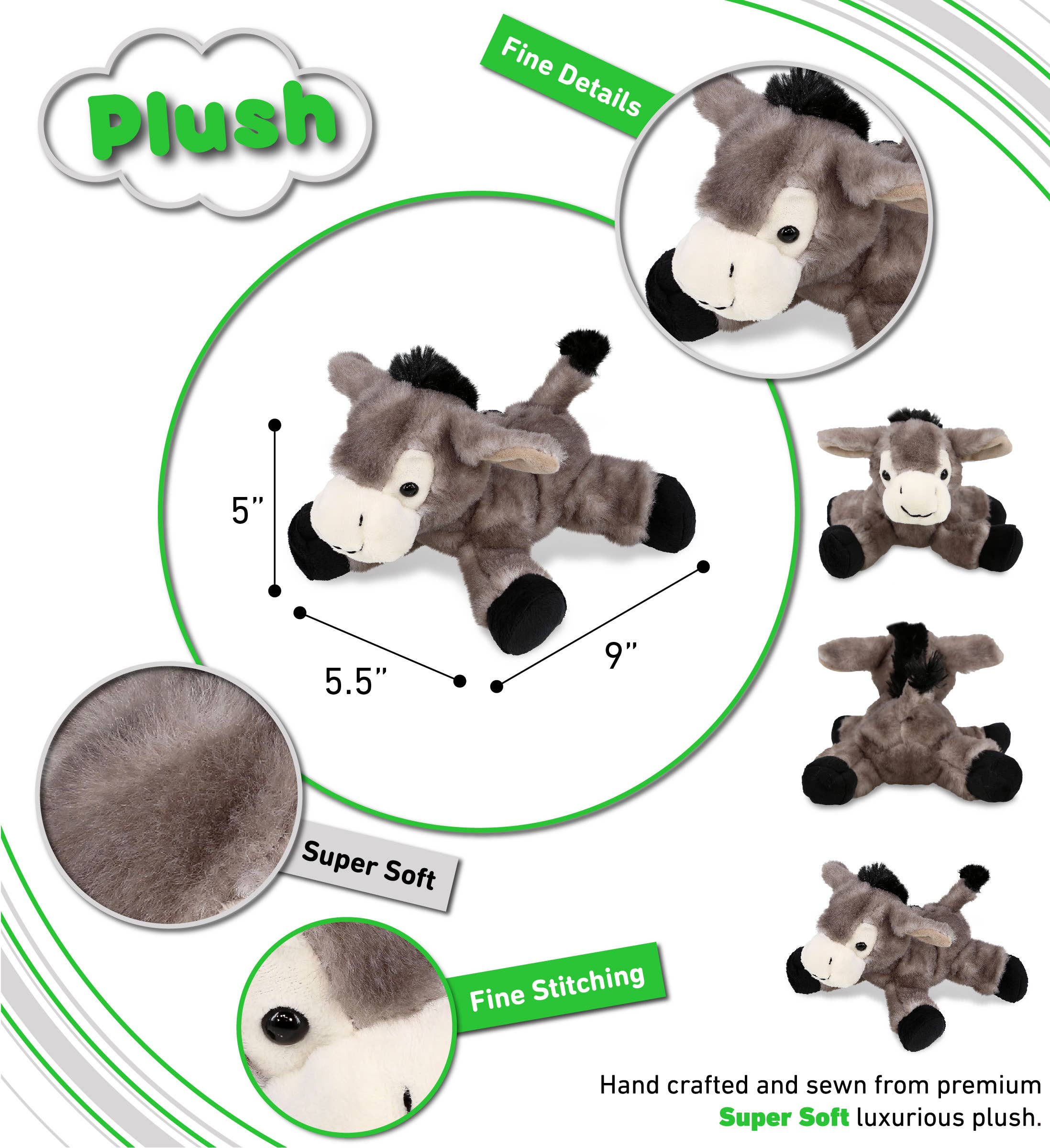 Cota Global – wholesale Stuffed/plush toy – Kids & baby – Super Soft Plush - Lying Grey Donkey2