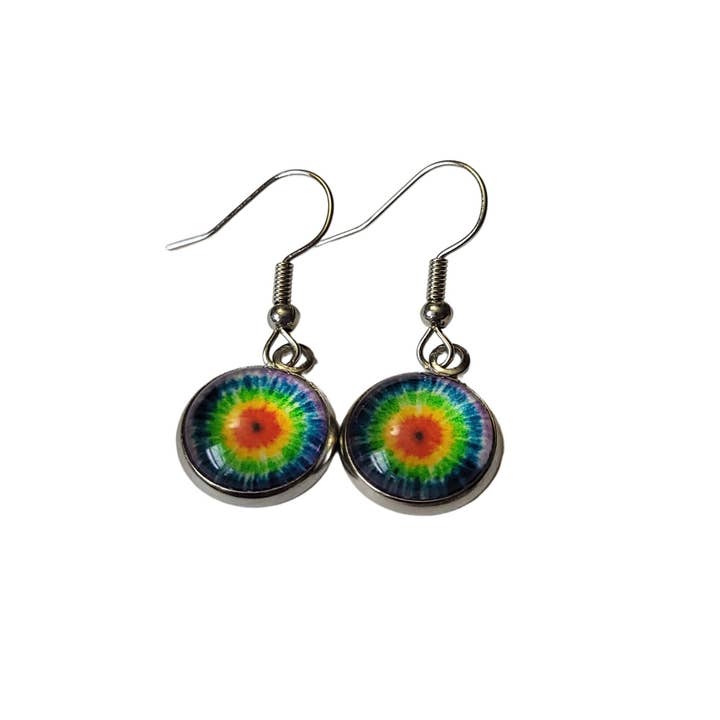Rainbow Tie Dye Dangle Earrings, Boho Hippie Earrings for wholesale by Everything's Right Designs