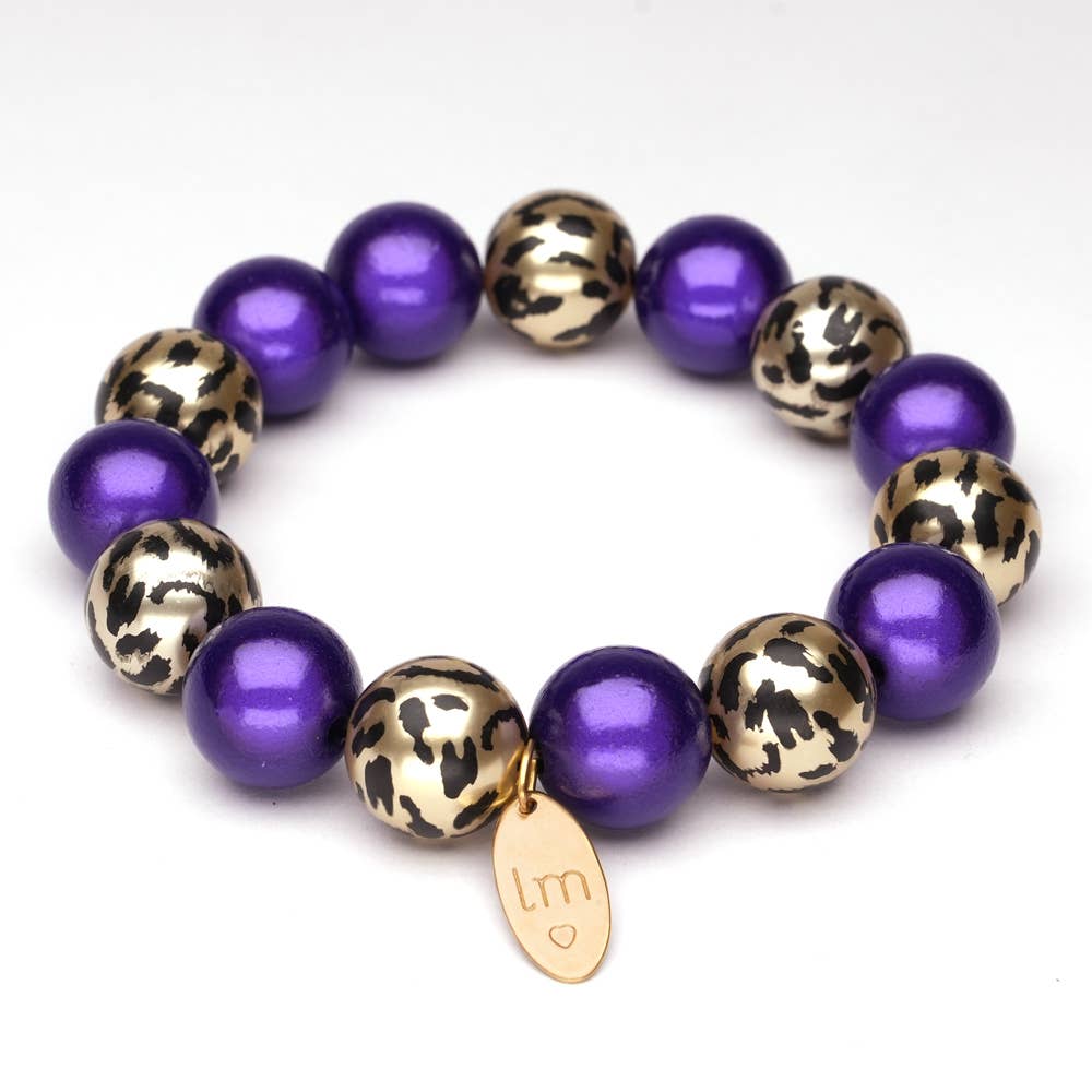 LOT83 - Wholesale Beaded Bracelet - LM bracelet Galaxy Pearl - Darkpurple-leop-gold 14mm0