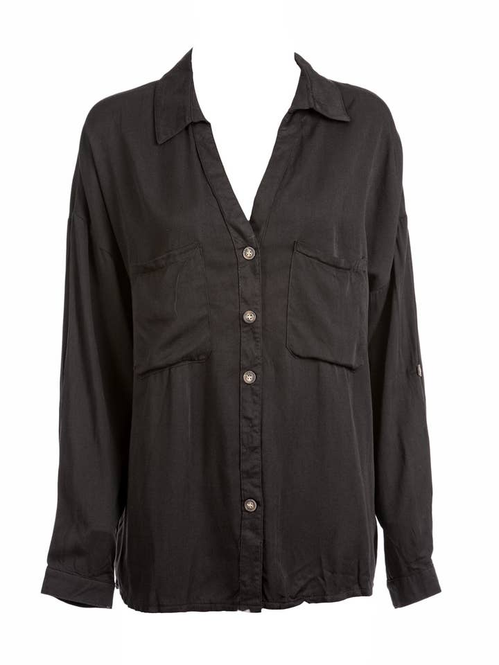 Ileas Black Blouse with Collar, Buttons & Pockets for wholesale by SOHUMAN