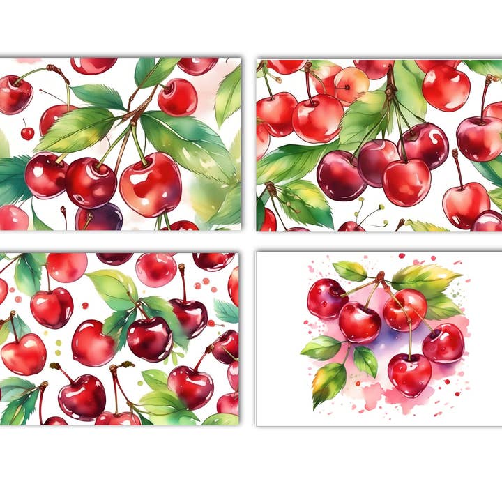 12 Cherry Handmade Notecards 4x6 with Envelopes Blank Inside for wholesale by Blue Morning Expressions