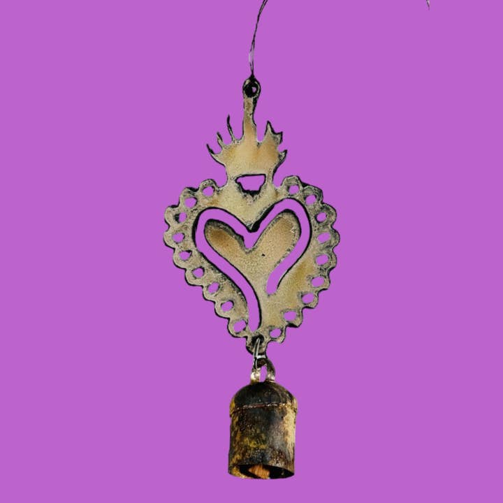 Metal Heart ornament garden wind chime Hippie Milagros gifts for wholesale by Iron Jewel