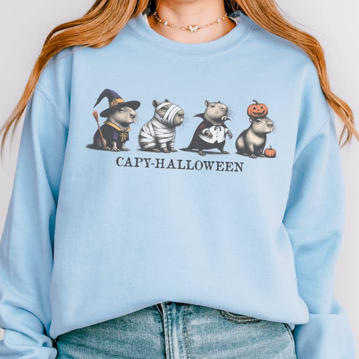 Sudadera Capy Halloween Capybara, unisex, mezcla gruesa, cuello redondo para venta al por mayor de with love, aj.