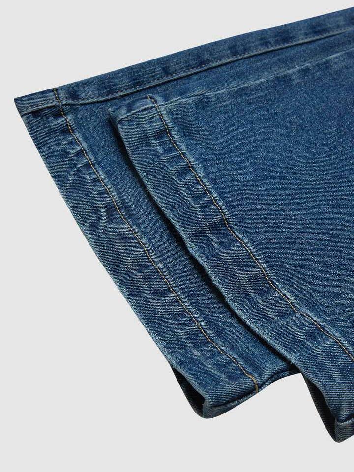 BLUE STRAIGHT-LEG WIDE-LEG PLEATED BAGGY JEANS for wholesale on Faire8