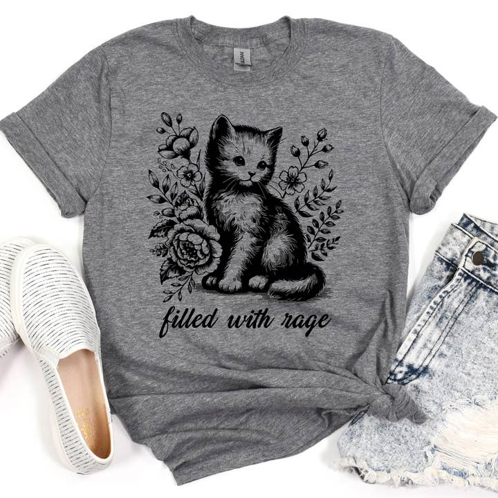 Filled with Rage Funny Graphic Tee, Graphic Shirt, Cat Shirt for wholesale by Mugsby