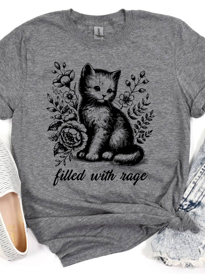 Mugsby - Wholesale Screen Printed T-Shirt - Women's - Filled with Rage Funny Graphic Tee, Graphic Shirt, Cat Shirt