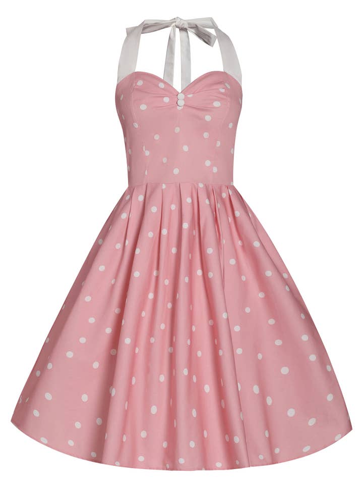 Dolly & Dotty - Wholesale Dress - Women's - Sophia Rockabilly Halter Neck Swing Dress in Light Pink
