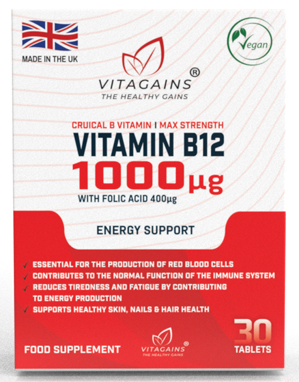 VitaGains – Suplemento/vitamina oral por atacado – VitaGains Vitamina B12 1000µg com Ácido Fólico 400µg1