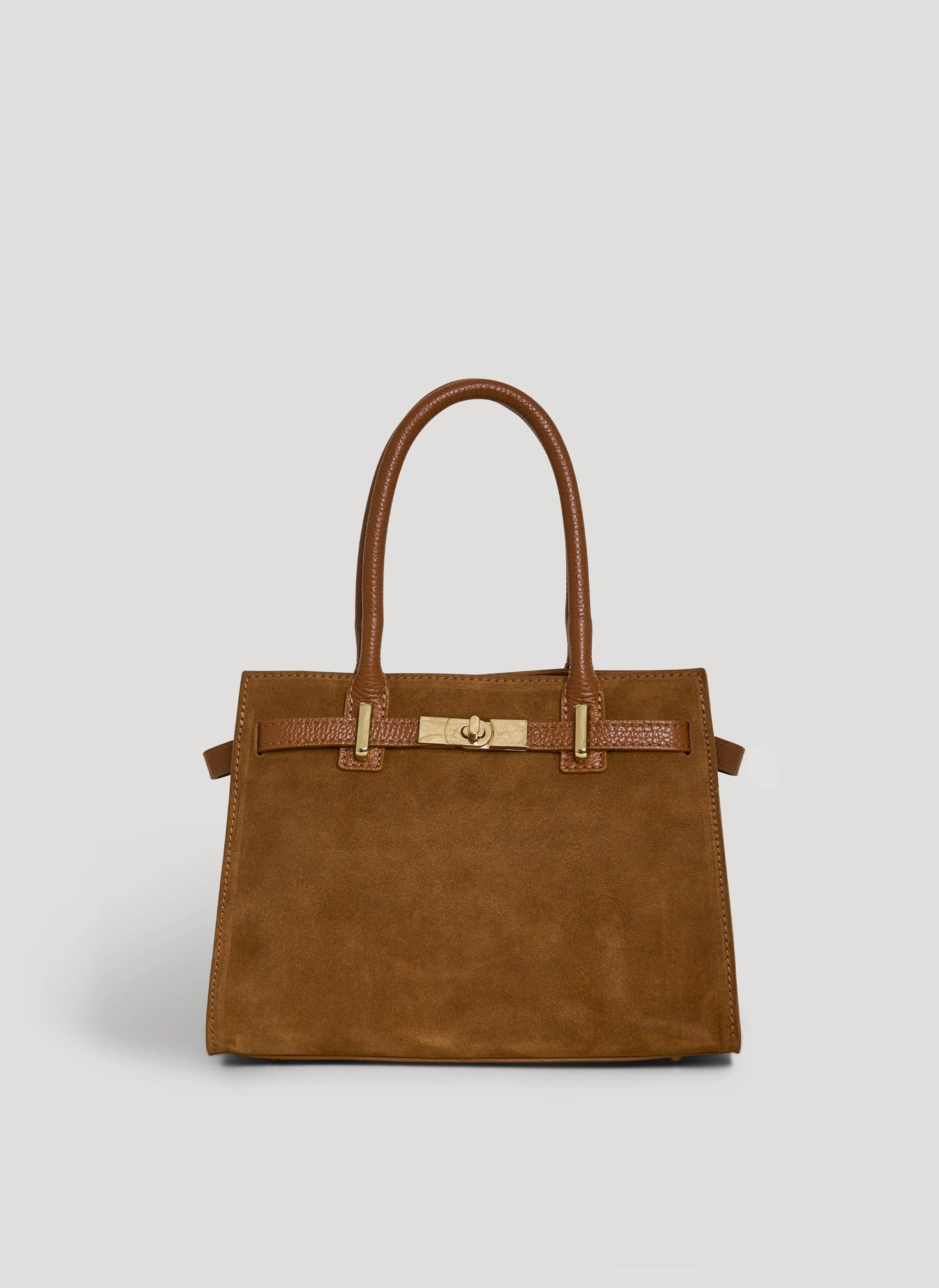 Prestige Milano - Wholesale Tote Bag - Women's - Borsa Grace in camoscio color cuoio e pelle Togo0