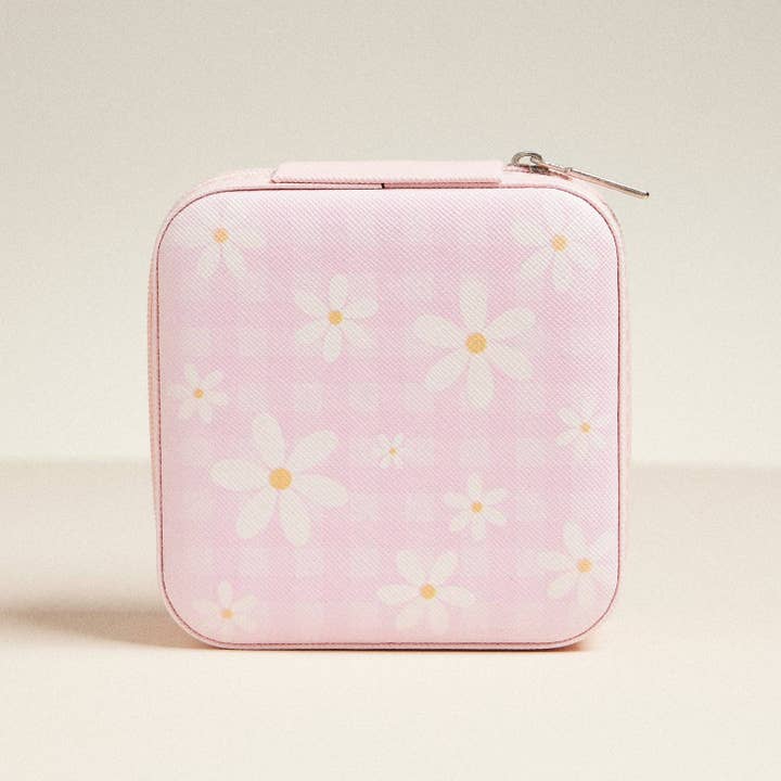 Pink Daisy Flower Pattern Jewelry Box -Travel Size for wholesale on Faire