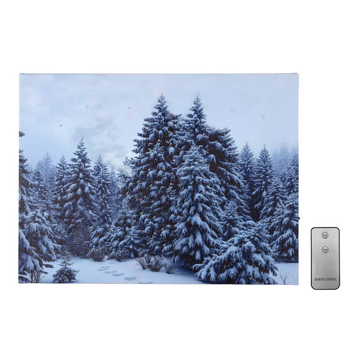 Battery-Operated Lighted Wall Art - Snowy Pines for wholesale by LumaBase