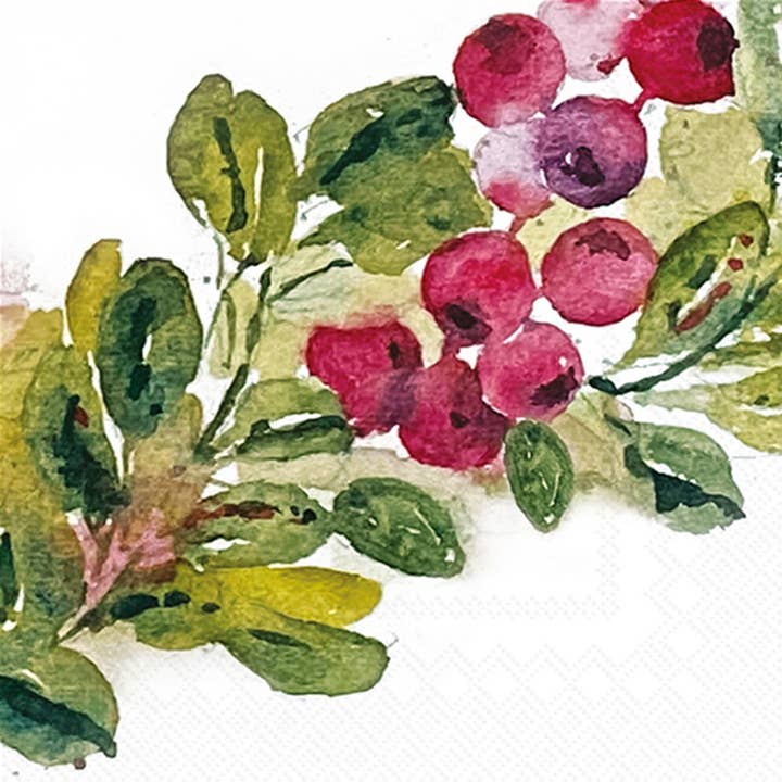 Boston International - Wholesale Disposable Napkin - Paper Cocktail Napkins Pk/20 Cranberry Wreath Christmas