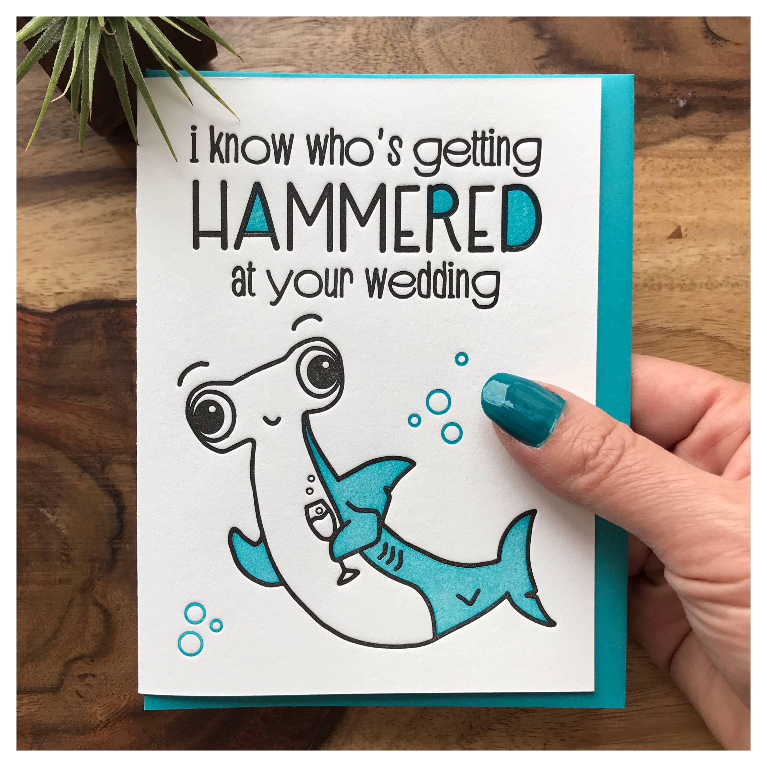 Kiss and Punch - Wholesale Wedding Card - Funny Hammerhead Shark Wedding Letterpress Card1