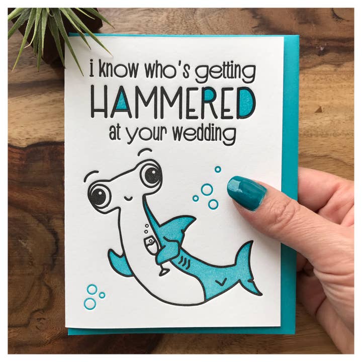 Kiss and Punch - Wholesale Wedding Card - Funny Hammerhead Shark Wedding Letterpress Card1
