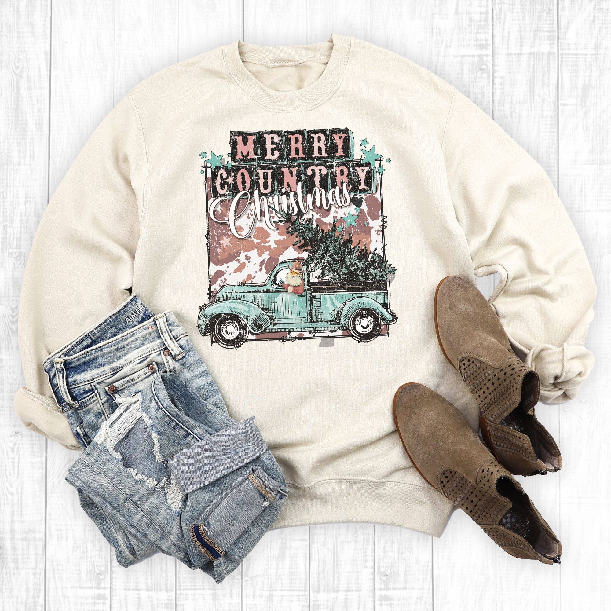 Rebel Rose - Vente Sweat-shirt à imprimés – femme - Sweatshirt crème de Noël Merry Country