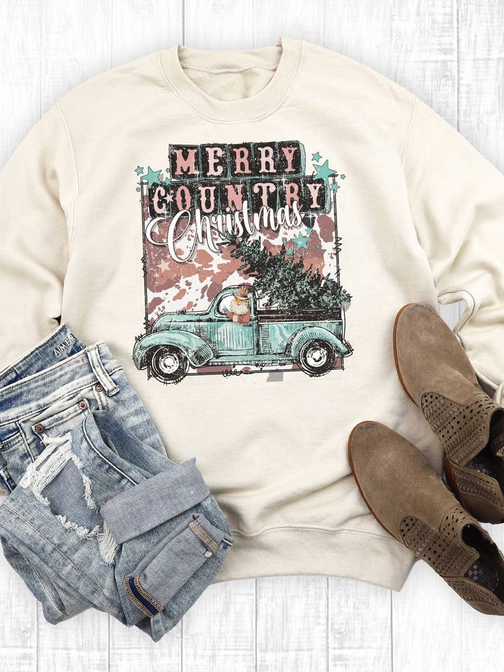 Rebel Rose - Vente Sweat-shirt à imprimés – femme - Sweatshirt crème de Noël Merry Country0
