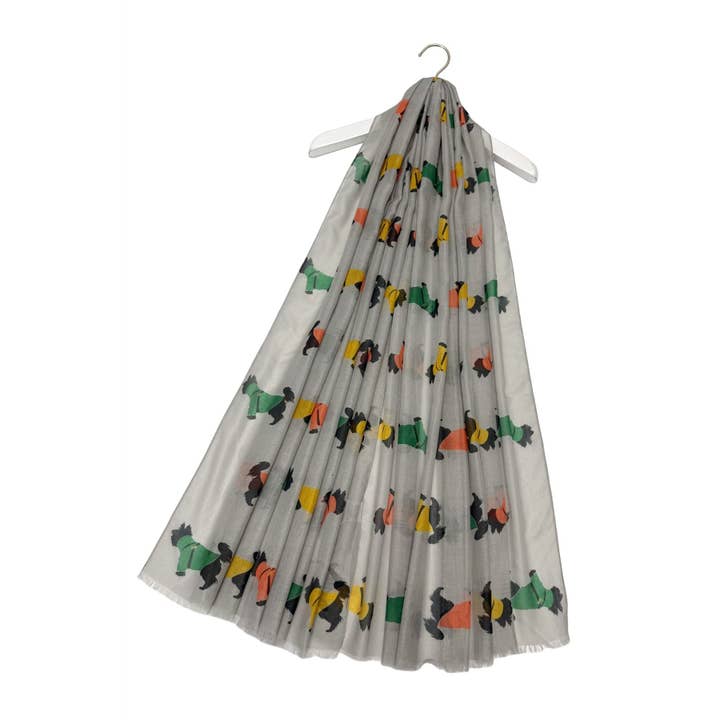 Fashion Scarf World - Wholesale Scarf - Women's - Schnauzer Dog Print Frayed Scarf